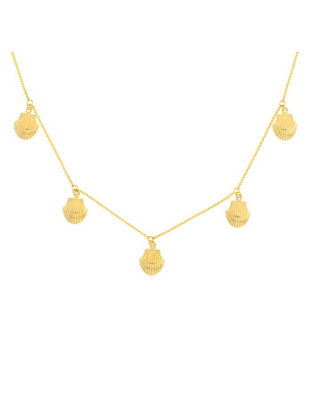 14K Yellow Gold Mini Seashell Dangles Necklace
