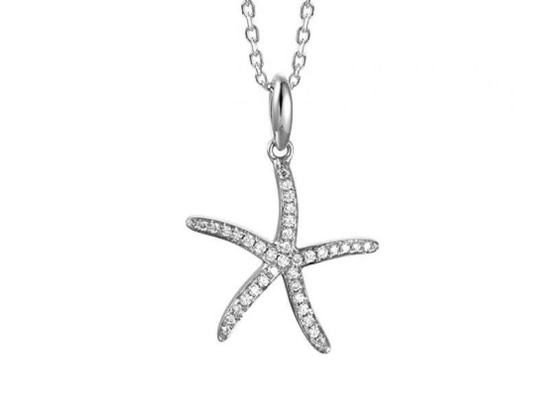 14K White Gold Small Diamond Starfish Pendant