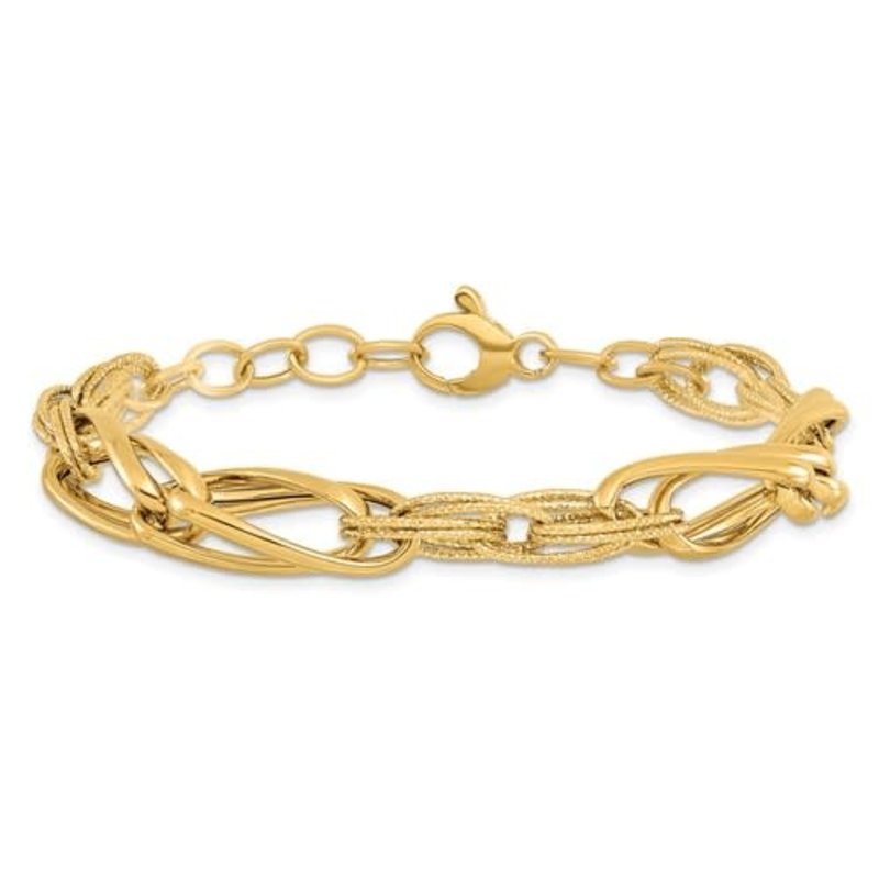14K Polished and Textured with .75 in ext. Fancy Link Bracelet