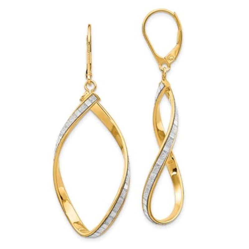 14K Yellow Gold Glimmer Infused Twisted Dangle Leverbacks