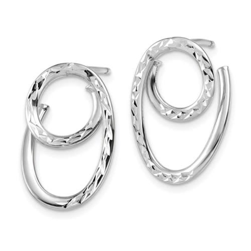 14K White Gold Diamond Cut Post Dangle Earrings