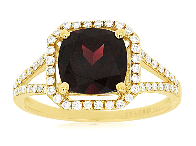 14K Yellow Gold Rhodolite Garnet and Diamond Ring