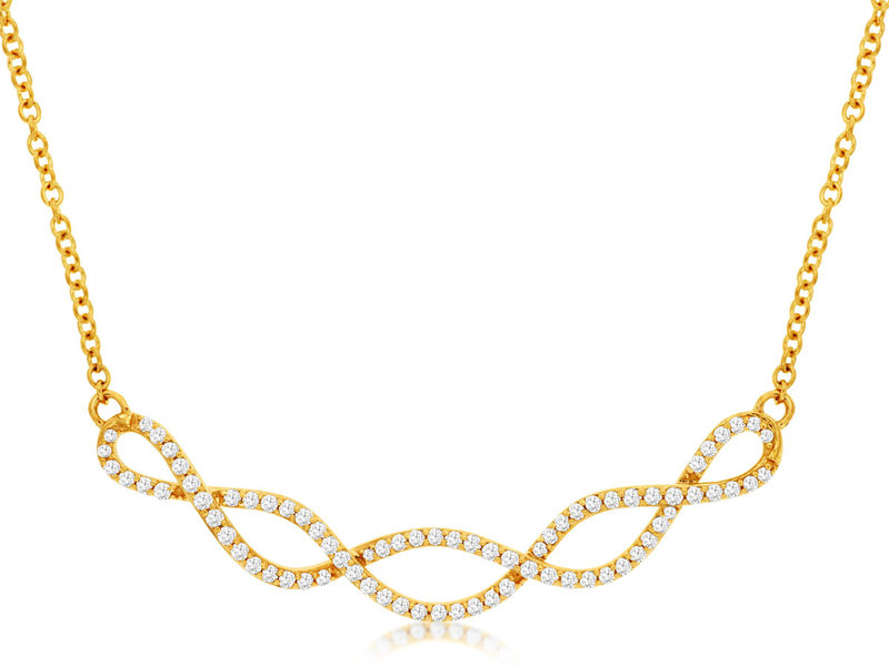 14K Yellow Gold Diamond Infinity Style Necklace