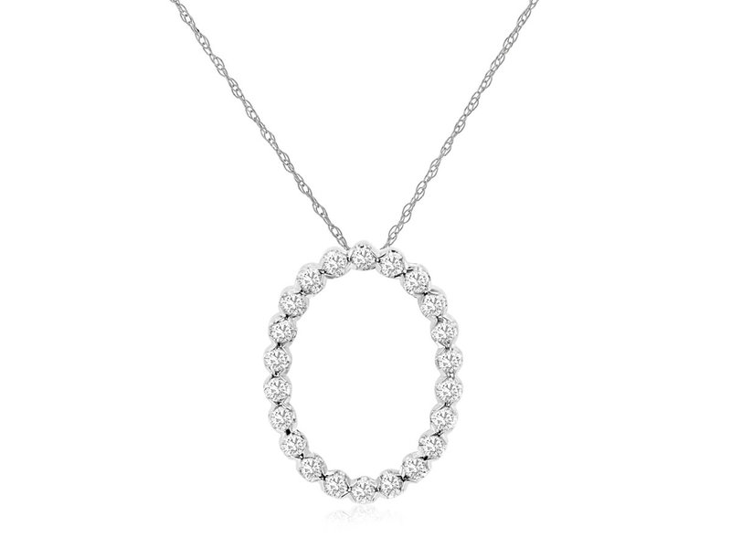 14K White Gold Oval Cluster Diamond Necklace
