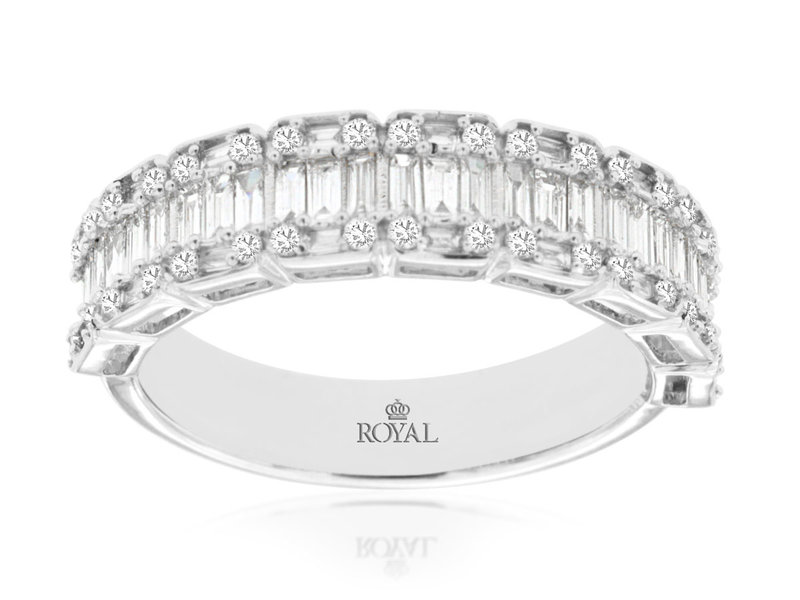 14K White Gold Baguette and Pave Diamond Band