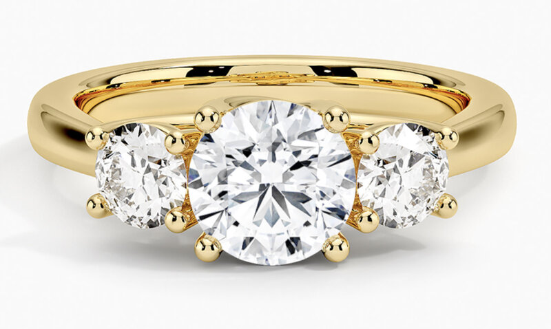 14K Yellow Gold Three Stone Round Diamond Engagement Ring