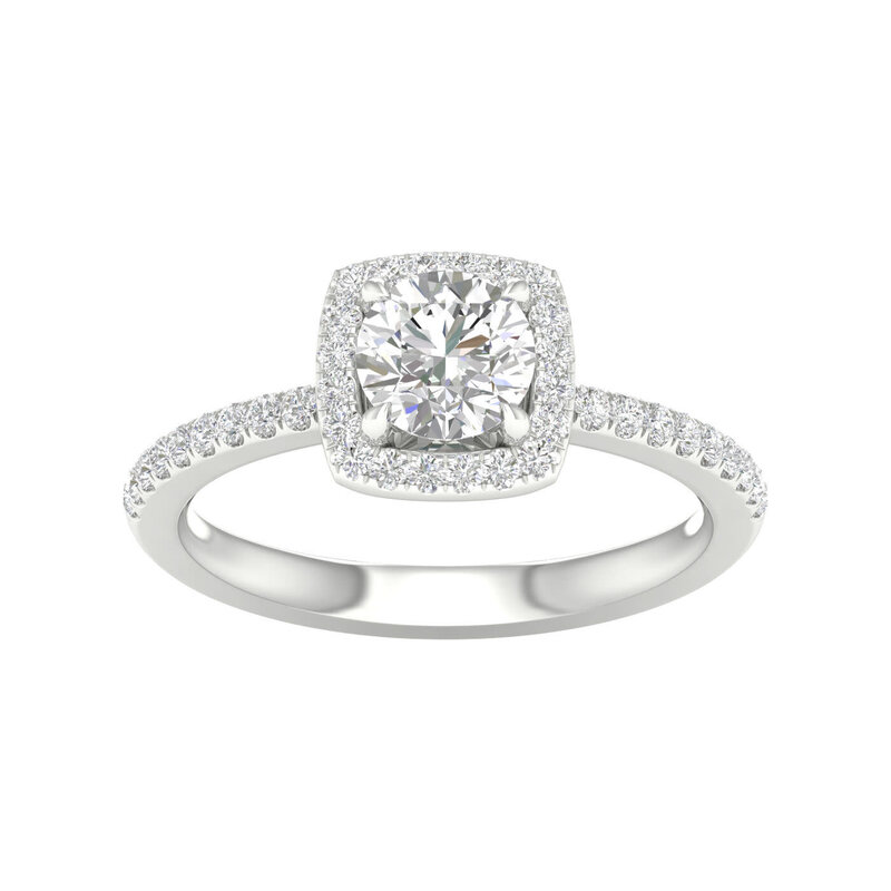 14K White Gold Lab Grown Round Diamond Halo Engagement Ring