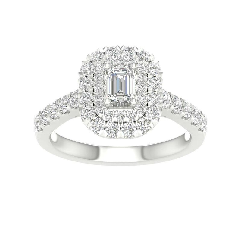 14K White Gold Lab Grown Emerald Diamond Halo Engagement Ring