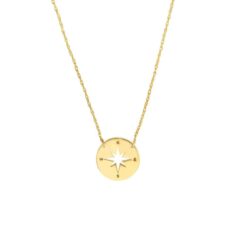 14K Yellow Gold Mini Compass Necklace