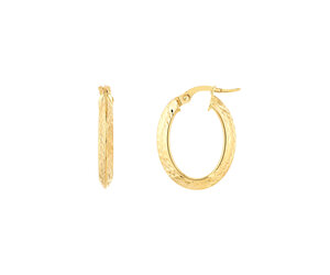 Diamond-cut Oval Twist Hoop Earrings 10K Yellow Gold