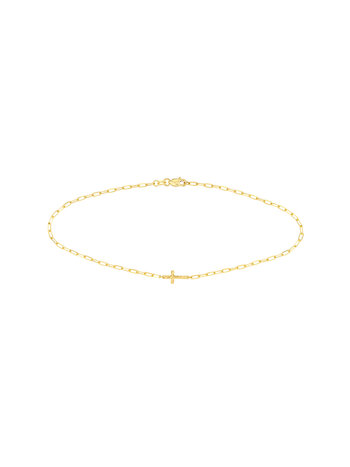 14K Yellow Gold Hammered Cross Anklet