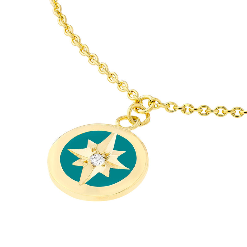 Rose Des Vents Necklace Yellow Gold, Diamond and Turquoise