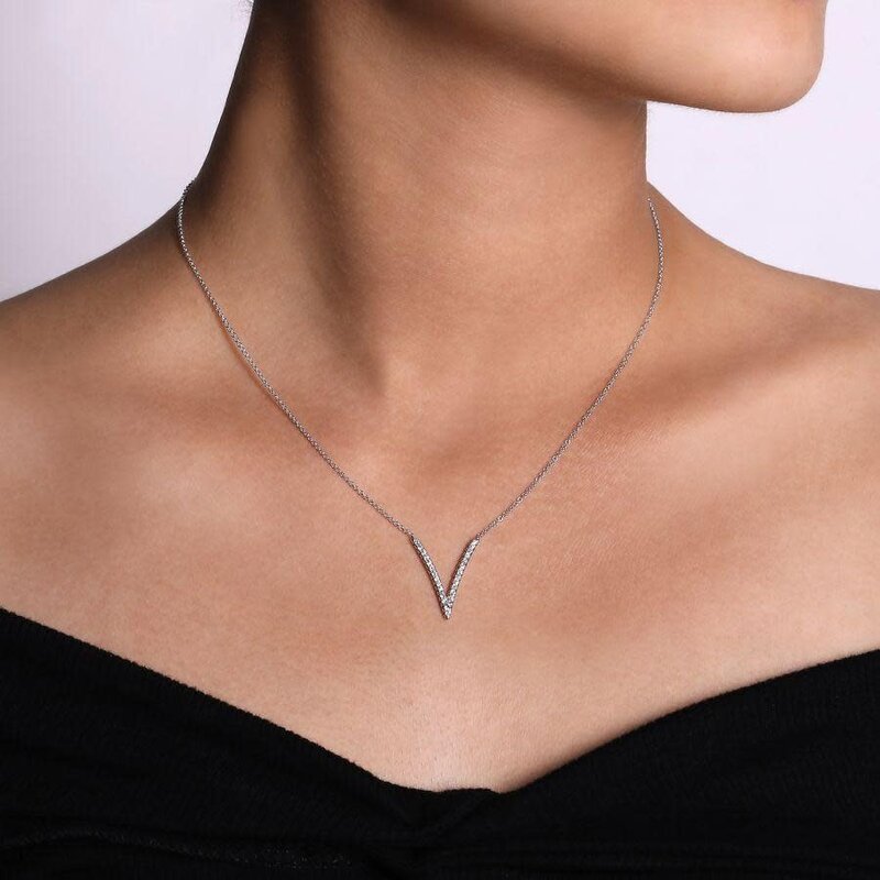 Lab Grown Diamond V-Necklace | MiaDonna 14K White Gold