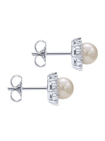 Gabriel Pave Diamond Pearl Drop Leverback Earrings