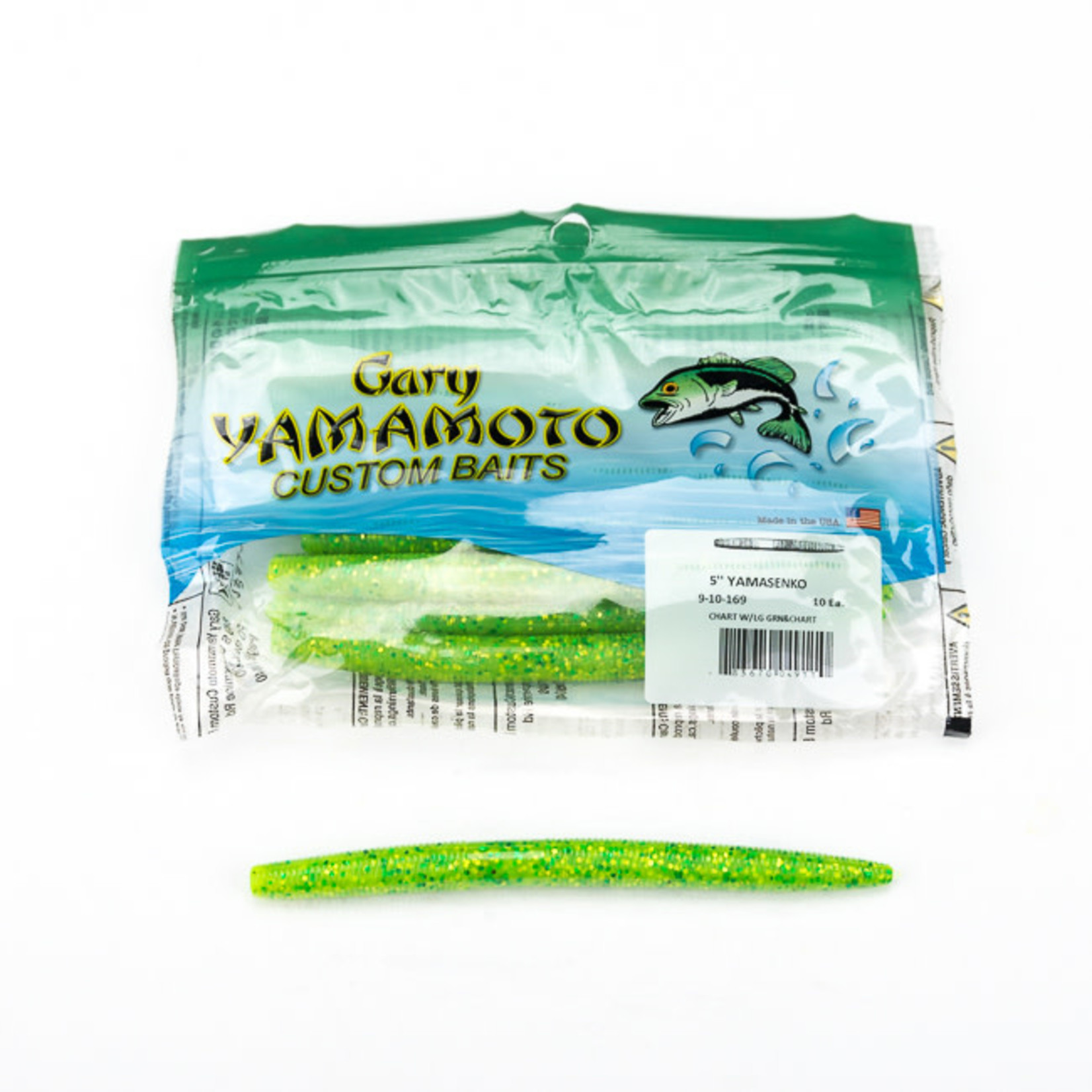 Yamamoto Baits Yamamoto 9-10-169 Senko Worm, 5", 10pk, Chartreuse with Large Chartreuse & Large Green