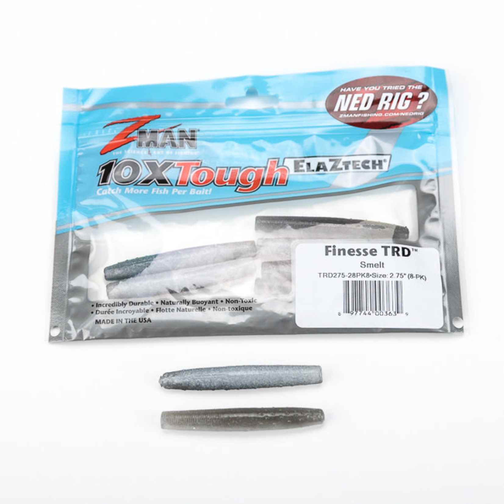 ZMan ZMan TRD27528PK8 Elaztech Finesse TRD Ned Rig Worm 2.75" Smelt 8