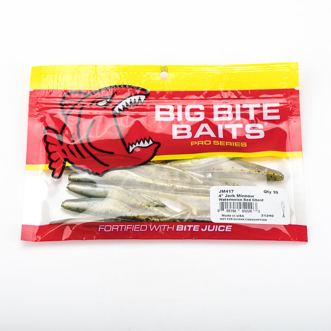 Big Bite Baits Big Bite Baits 4" Jerk Minnow, Watermelon Red Ghost