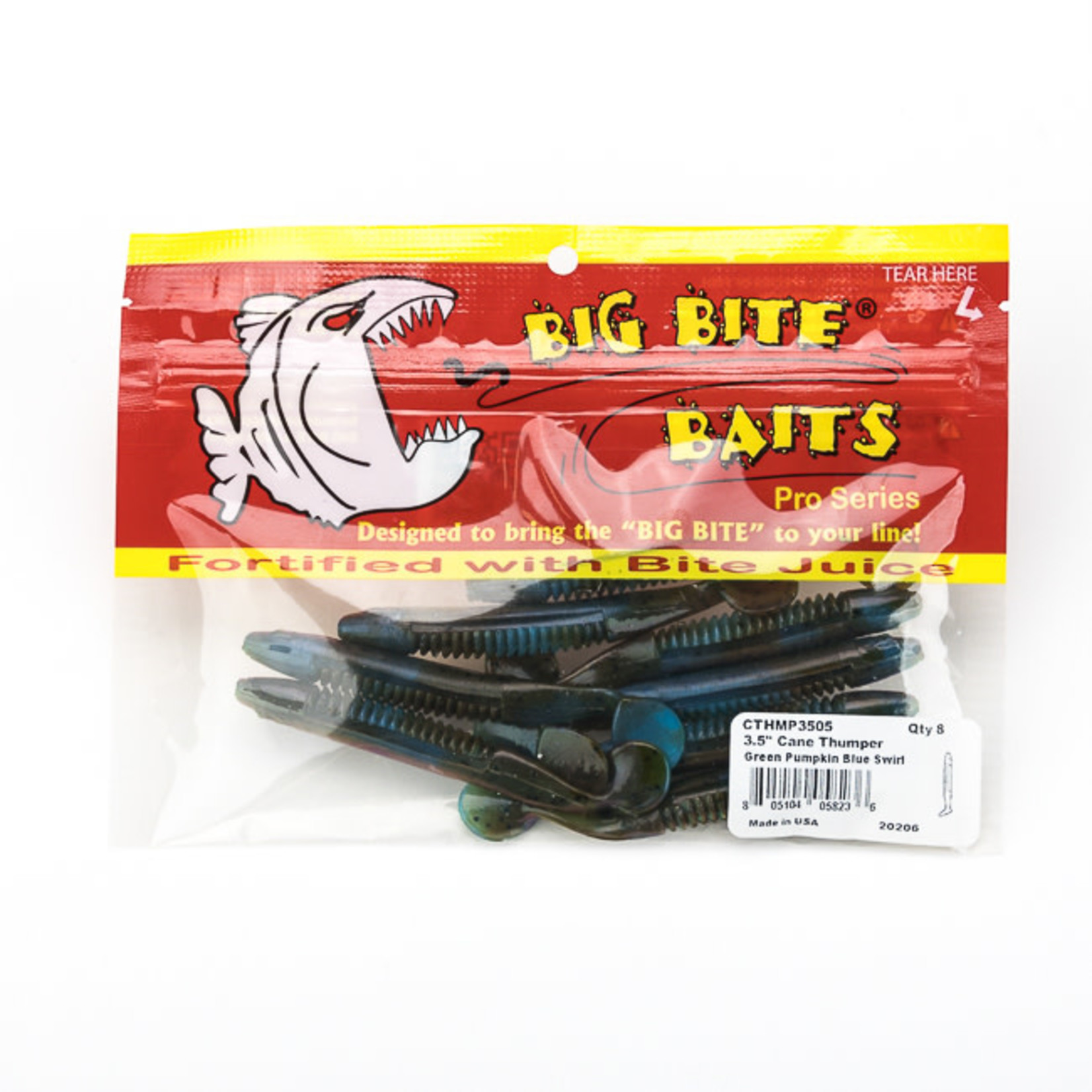 Big Bite Baits Big Bite Baits 3.5" Cane Thumper, Green Pumpkin Blue