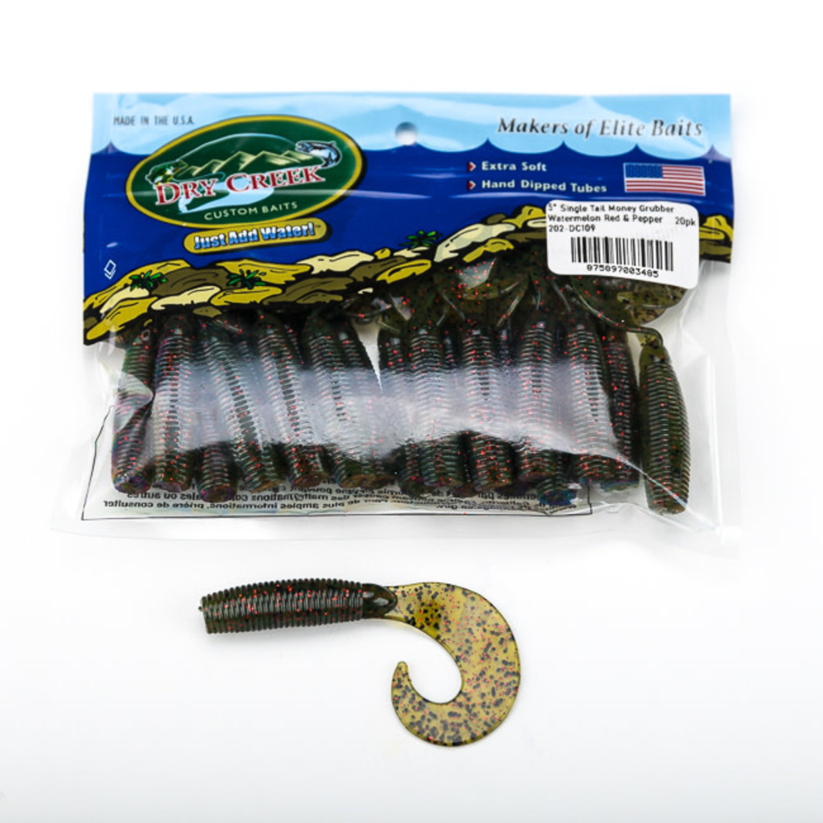Dry Creek Dry Creek 5" Single Tail Money Grubber, Watermelon Red and Pepper, 20pk