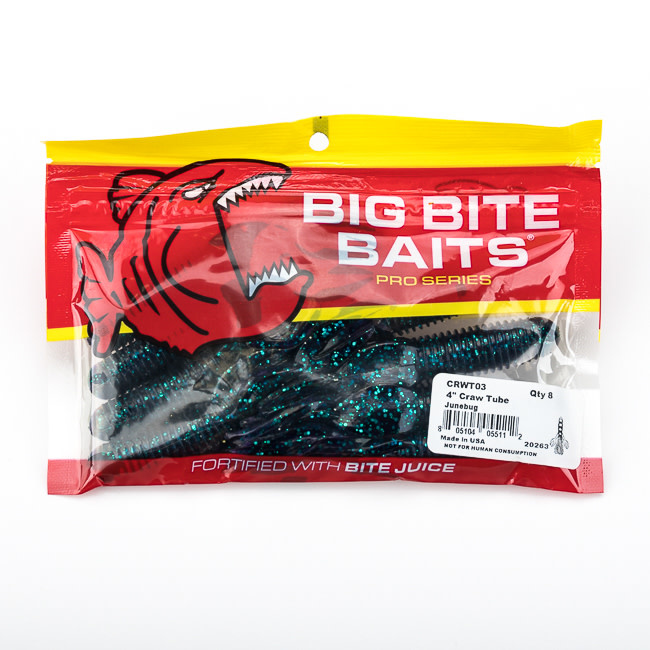 Big Bite Baits Big Bite Baits 4" Craw Tube, Junebug, 8pk Idaho Rod