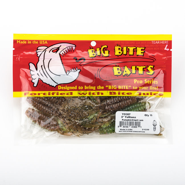 Big Bite Baits Big Bite Baits 3" YoMama Creature Bait, Pumpkin Chartreuse Laminate, 10pk Idaho
