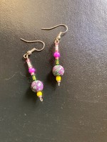 Earrings Long Purple, Pink, Green & Yellow