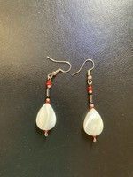 Earrings Long White, Black & Red
