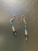 Earrings Long Black Drop & Blue
