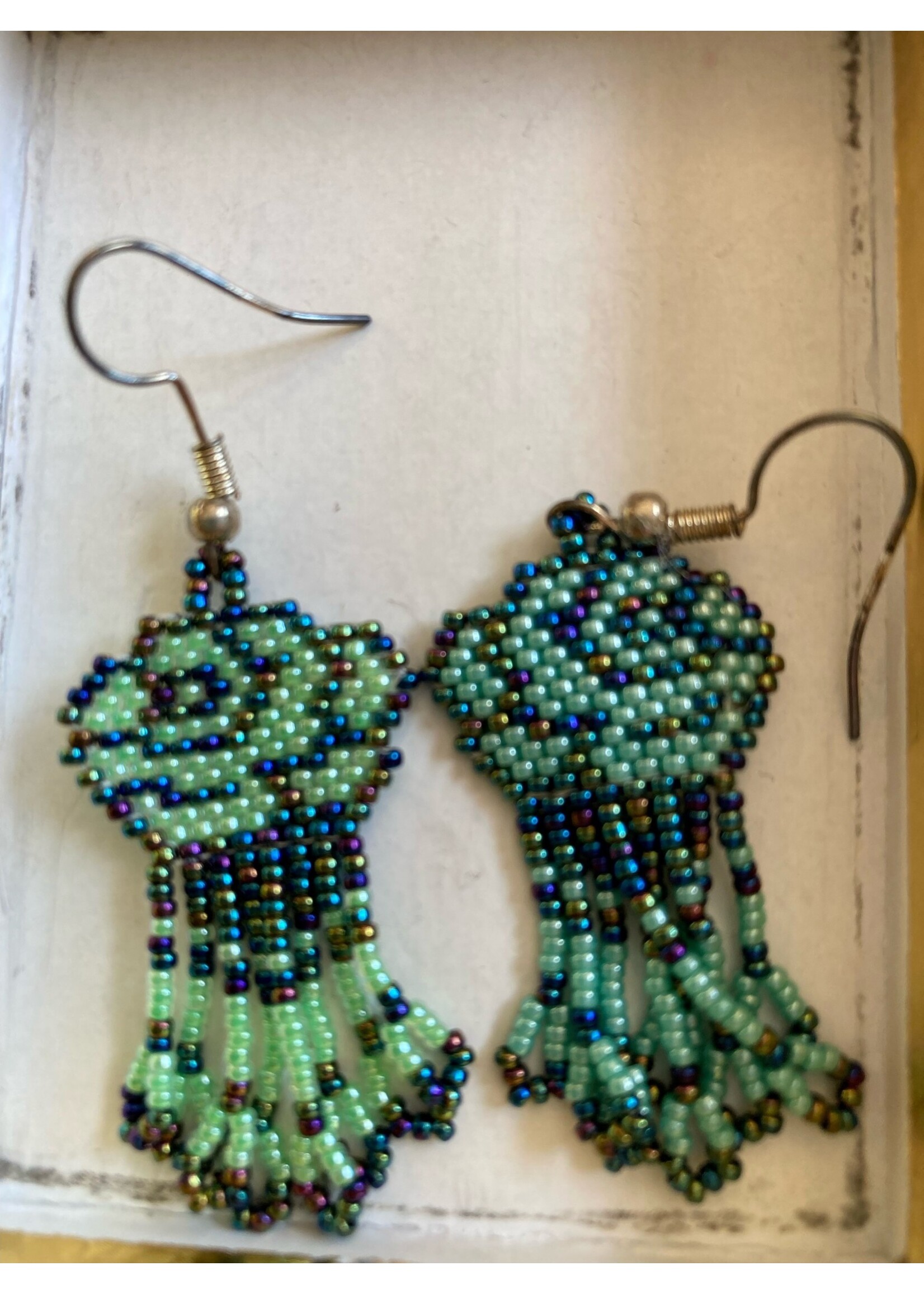 GV Earrings Green & Blue Rose