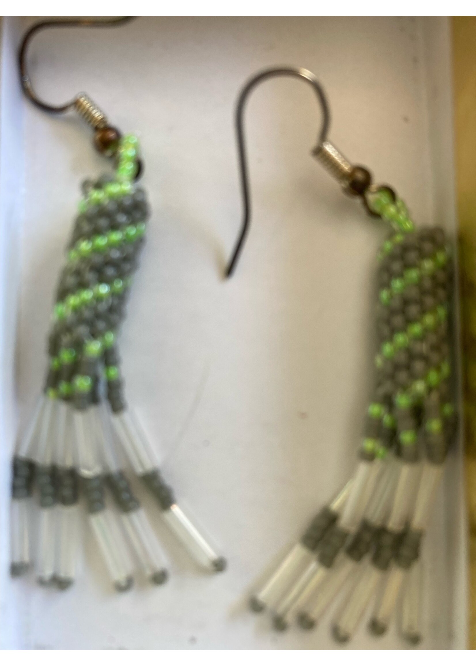 GV Earrings Gray & Green Twist Dangles