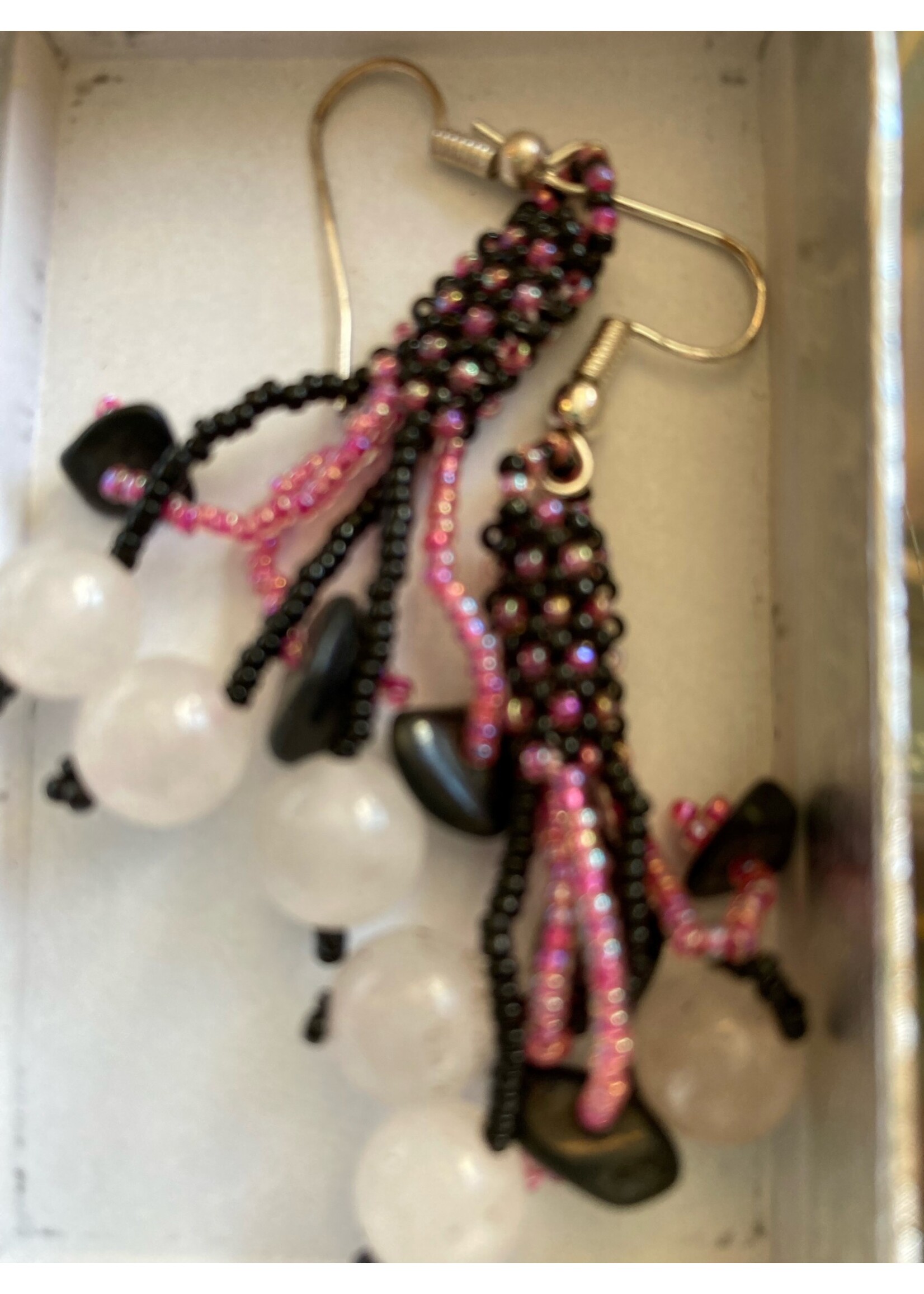 GV Earrings Black & Pink White Dangle