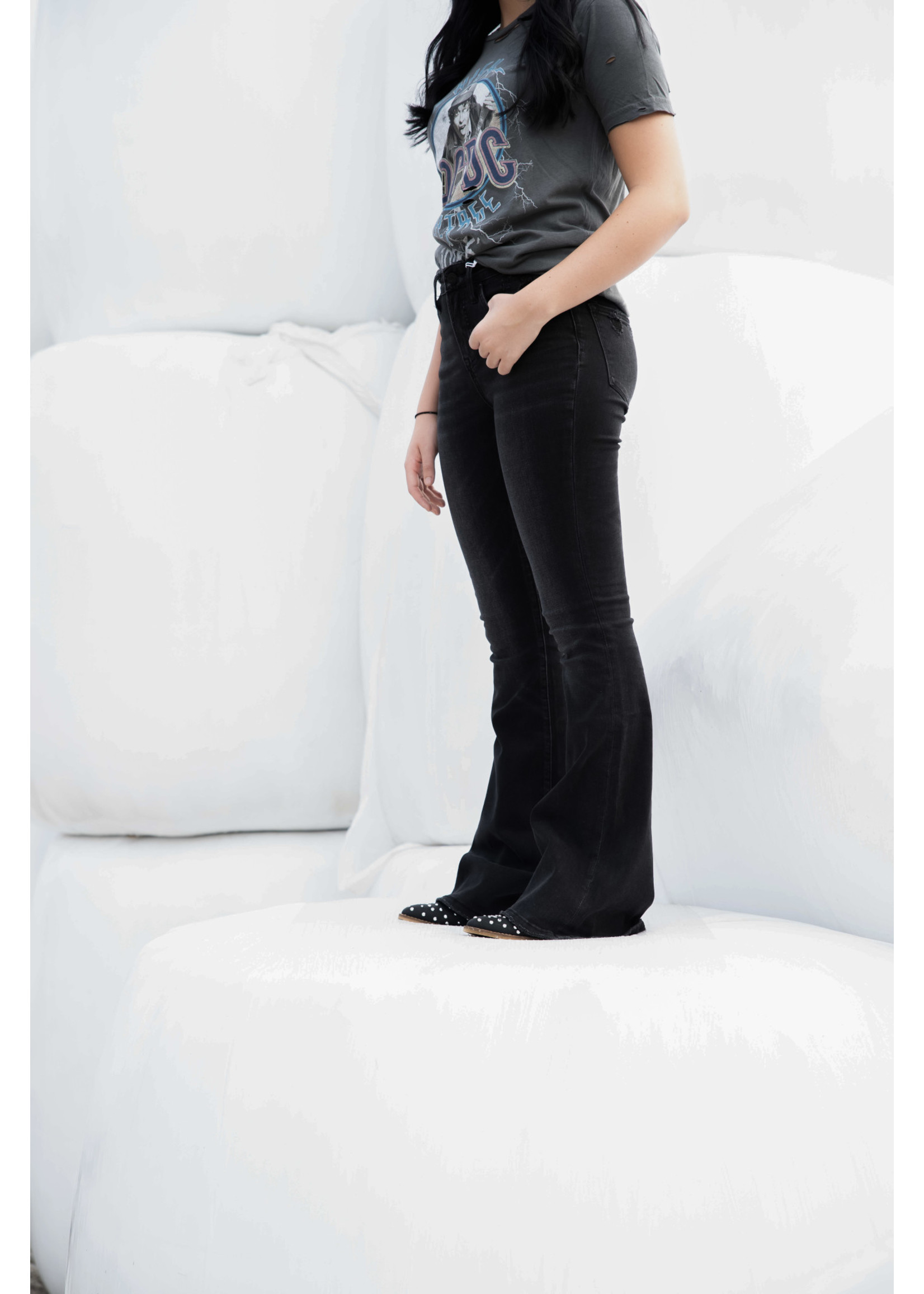 Black Wash High Rise Flare Jeans
