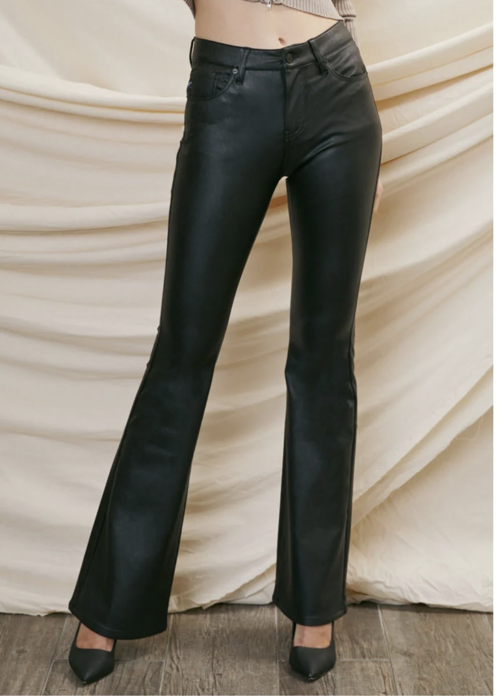 Kancan Evelyn Mid Rise Faux Leather Flares