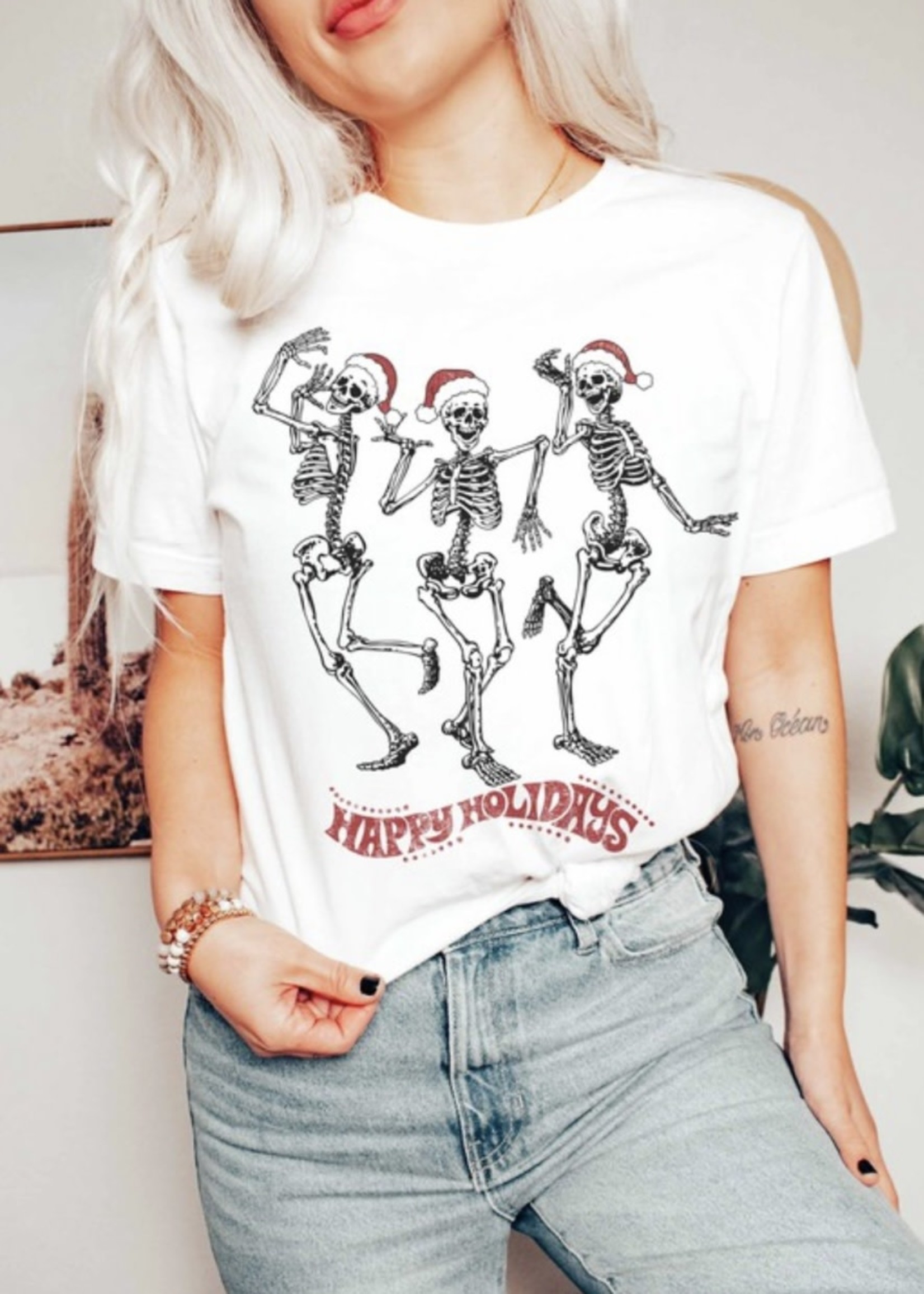 Happy Holidays Skeleton Graphic Tee