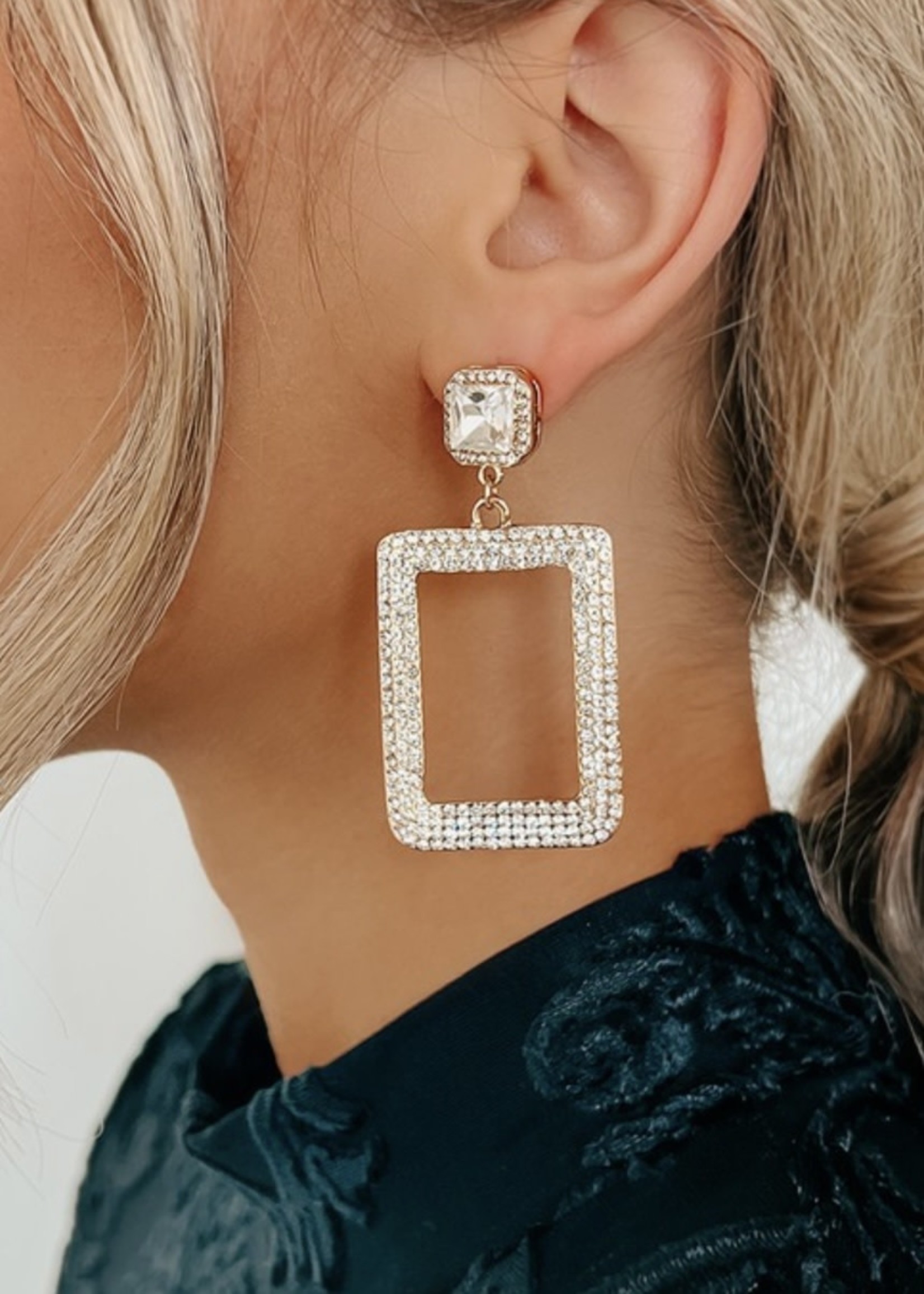 Square Up Rhinestone Earrings