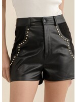 Faux Leather & Suede Shorts with Studs