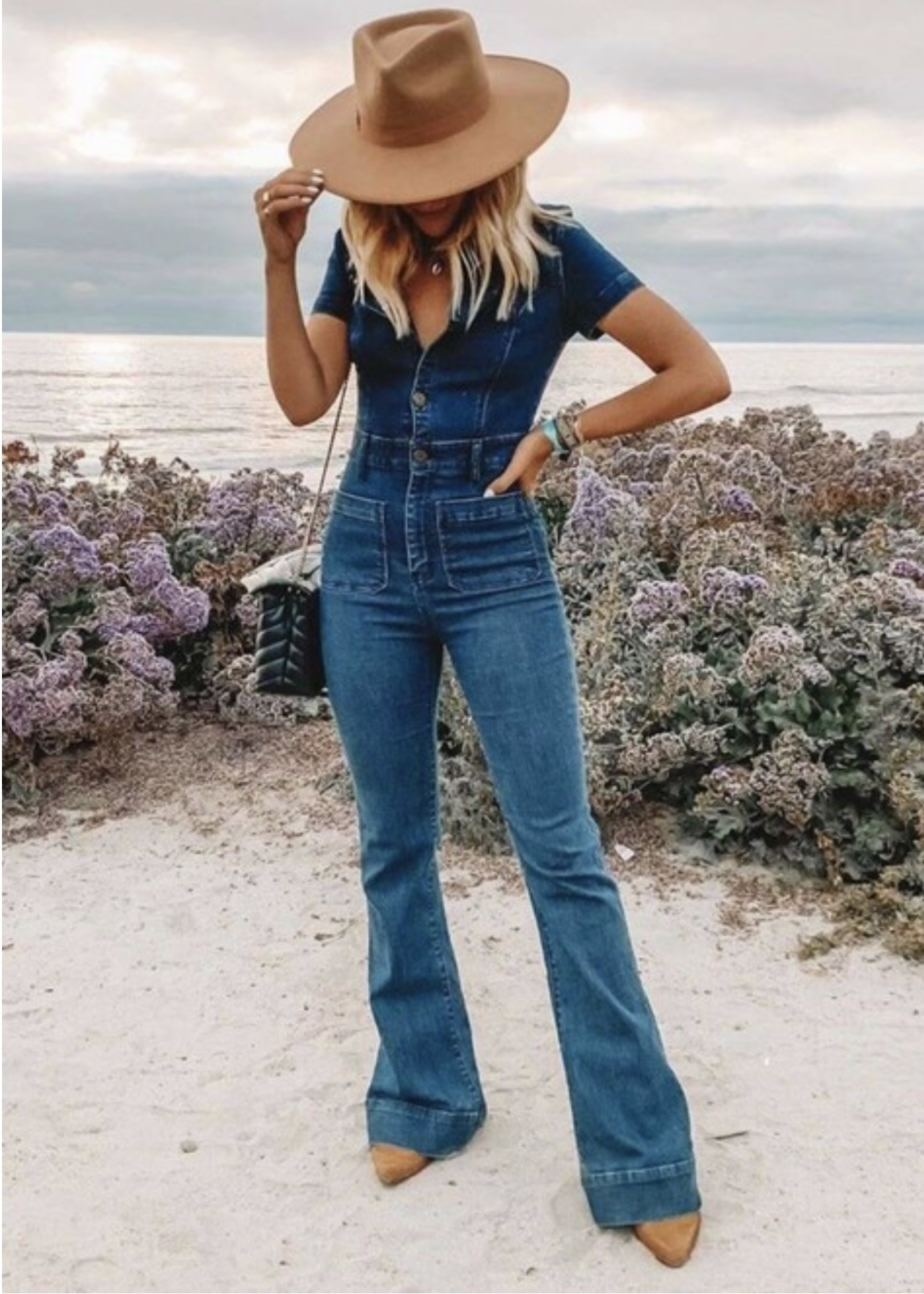 Ariah Flared Denim Jumpsuit So Obsessed Boutique