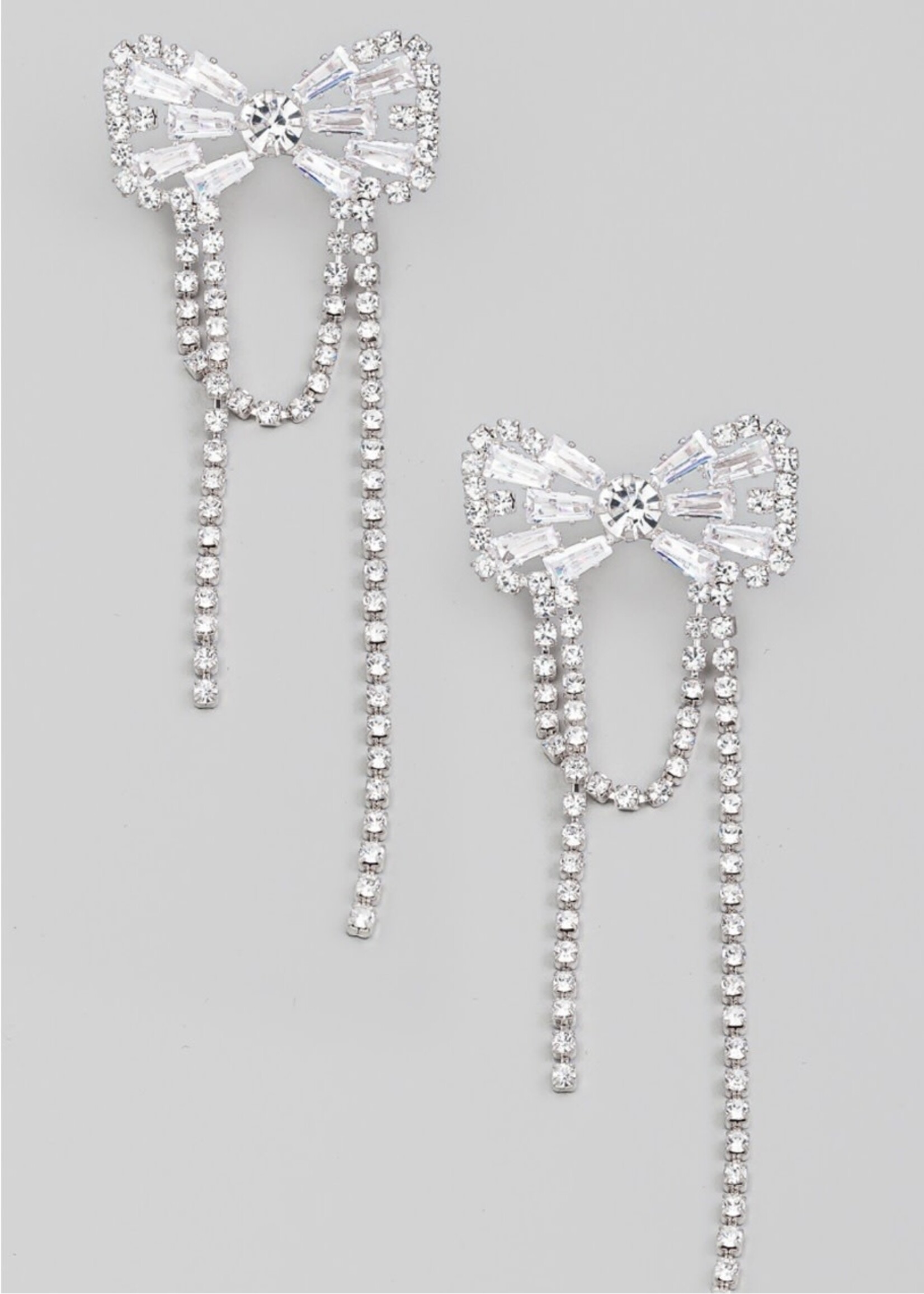 Finish With a Bow Rhinestone Earrings