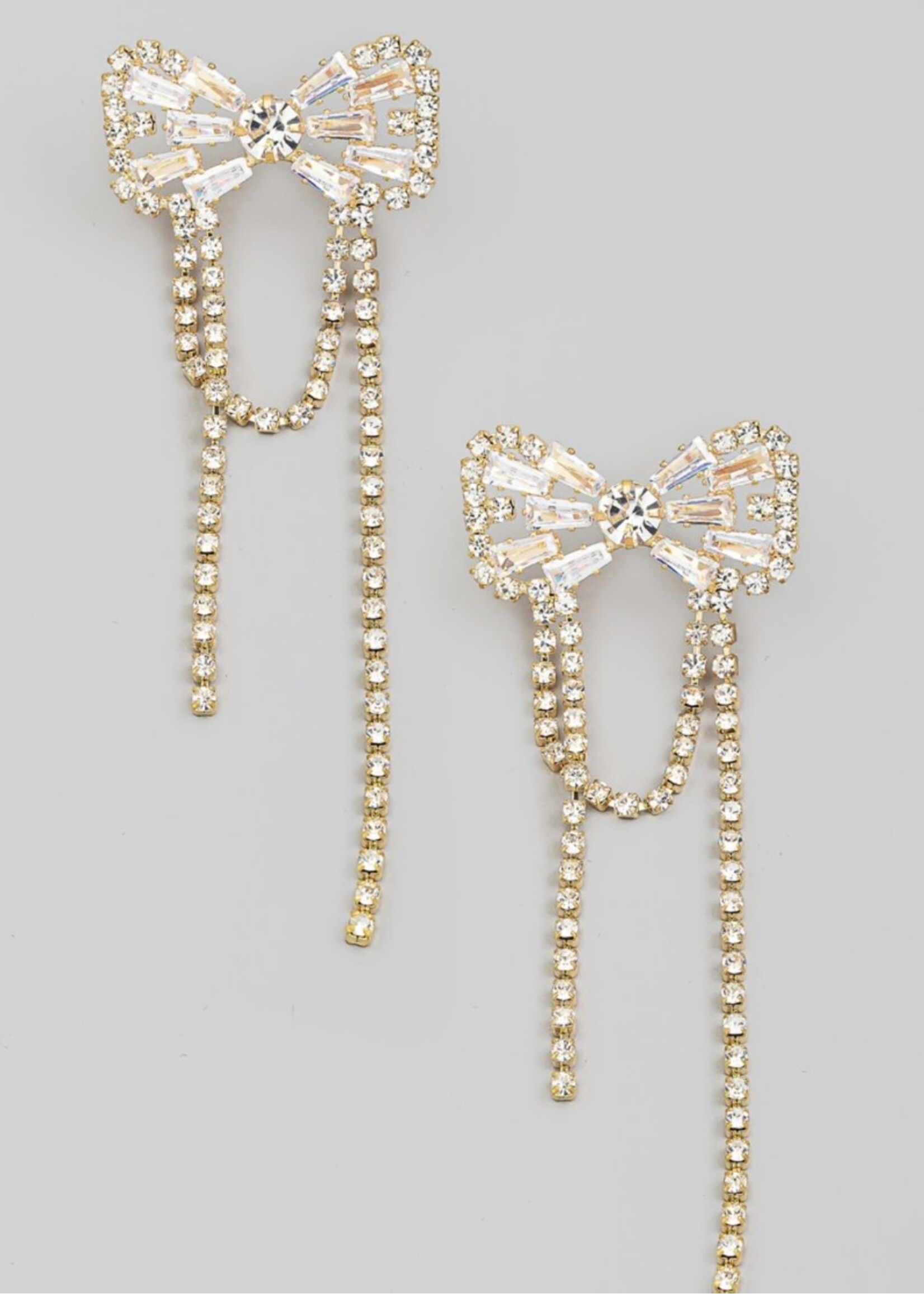 Finish With a Bow Rhinestone Earrings