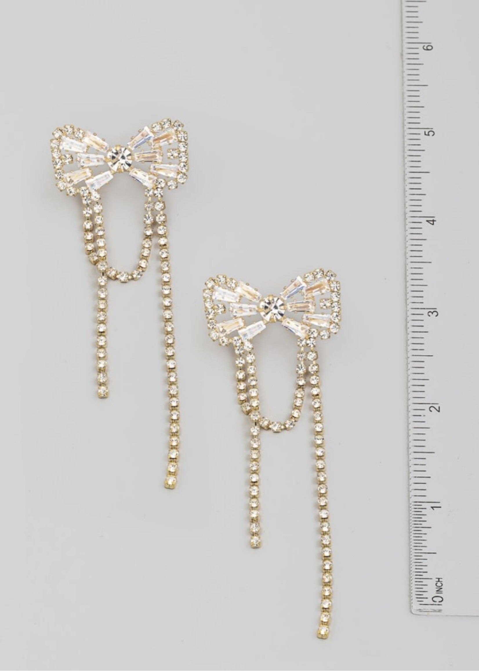 Finish With a Bow Rhinestone Earrings