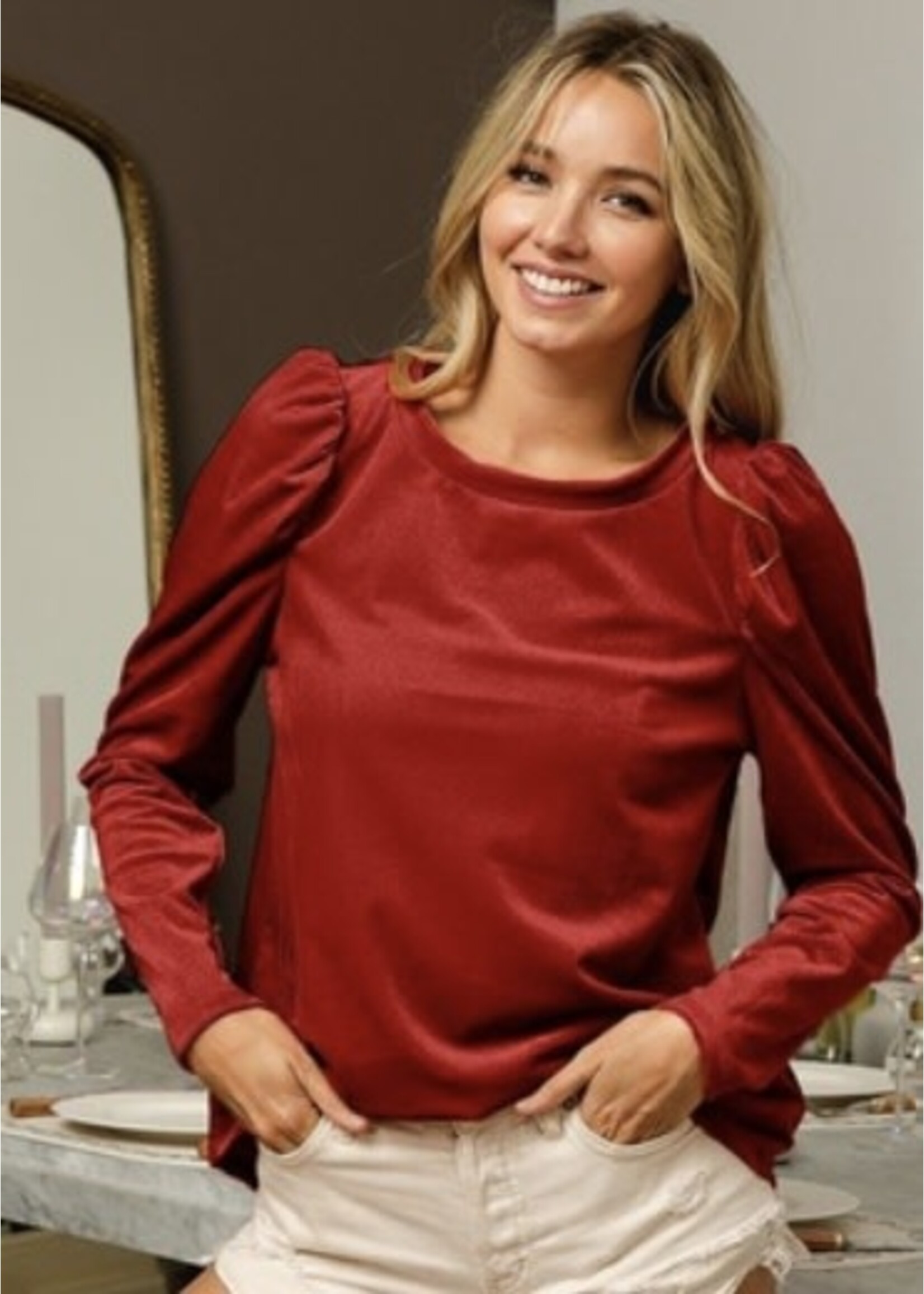 Mariah Velvet Puff Sleeve Top