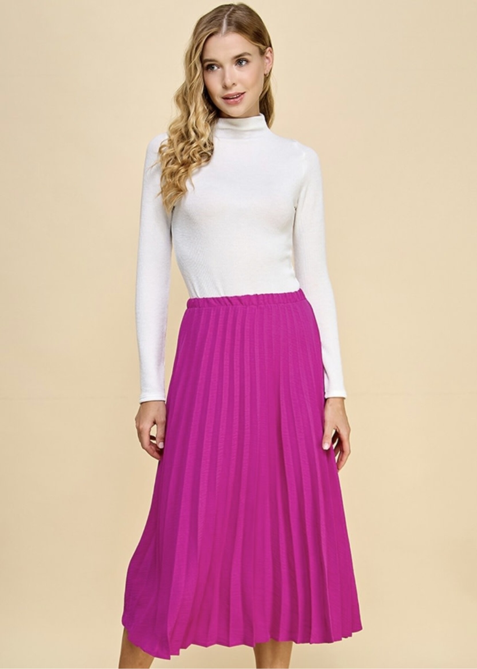 Hot Pink Pleated Midi Skirt