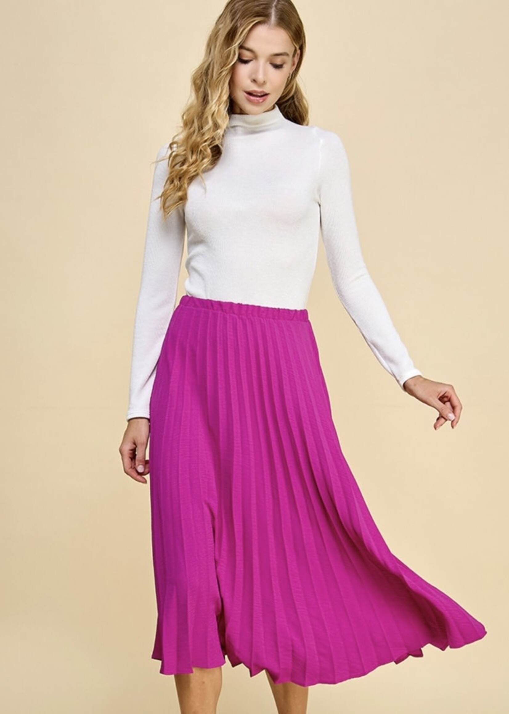 Hot Pink Pleated Midi Skirt