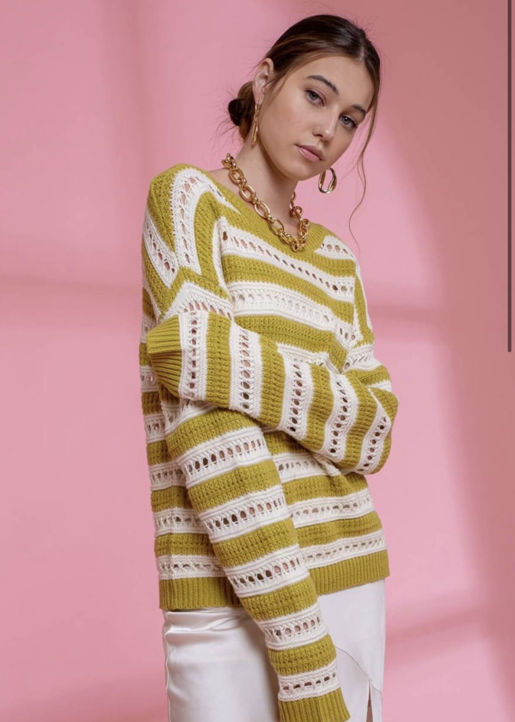 Count Me In Striped Eyelet Sweater