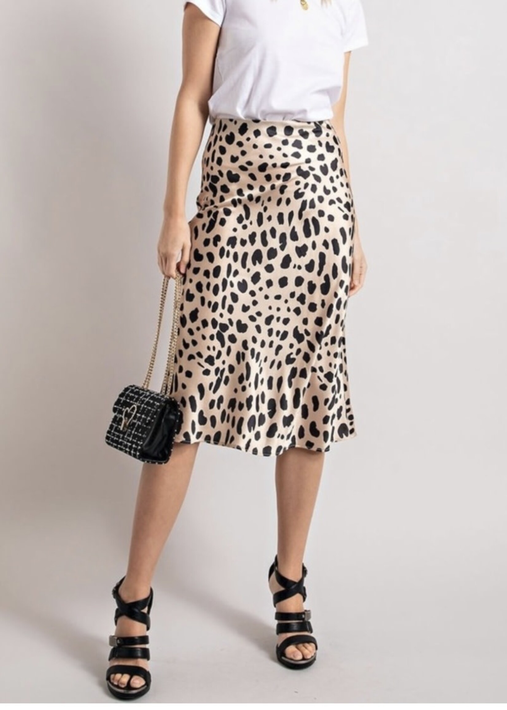 Zarina Satin Leopard Midi Skirt