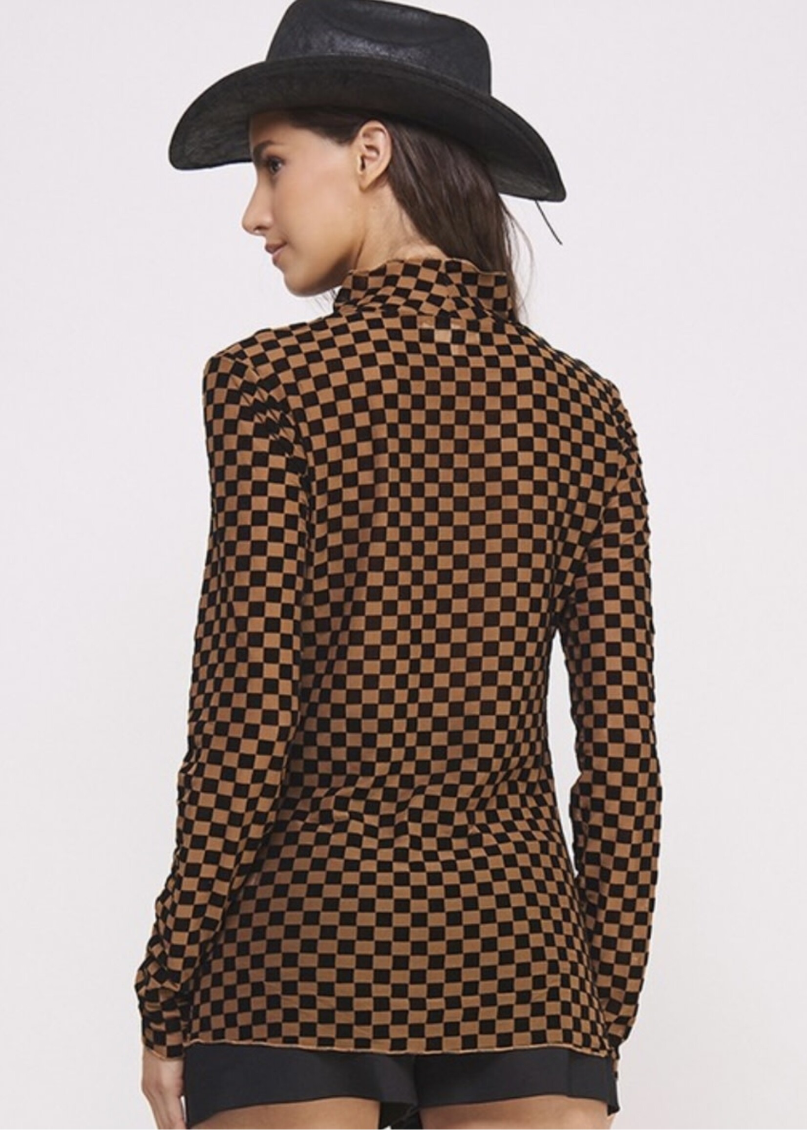 Caught Your Eye Checkered Mesh Top