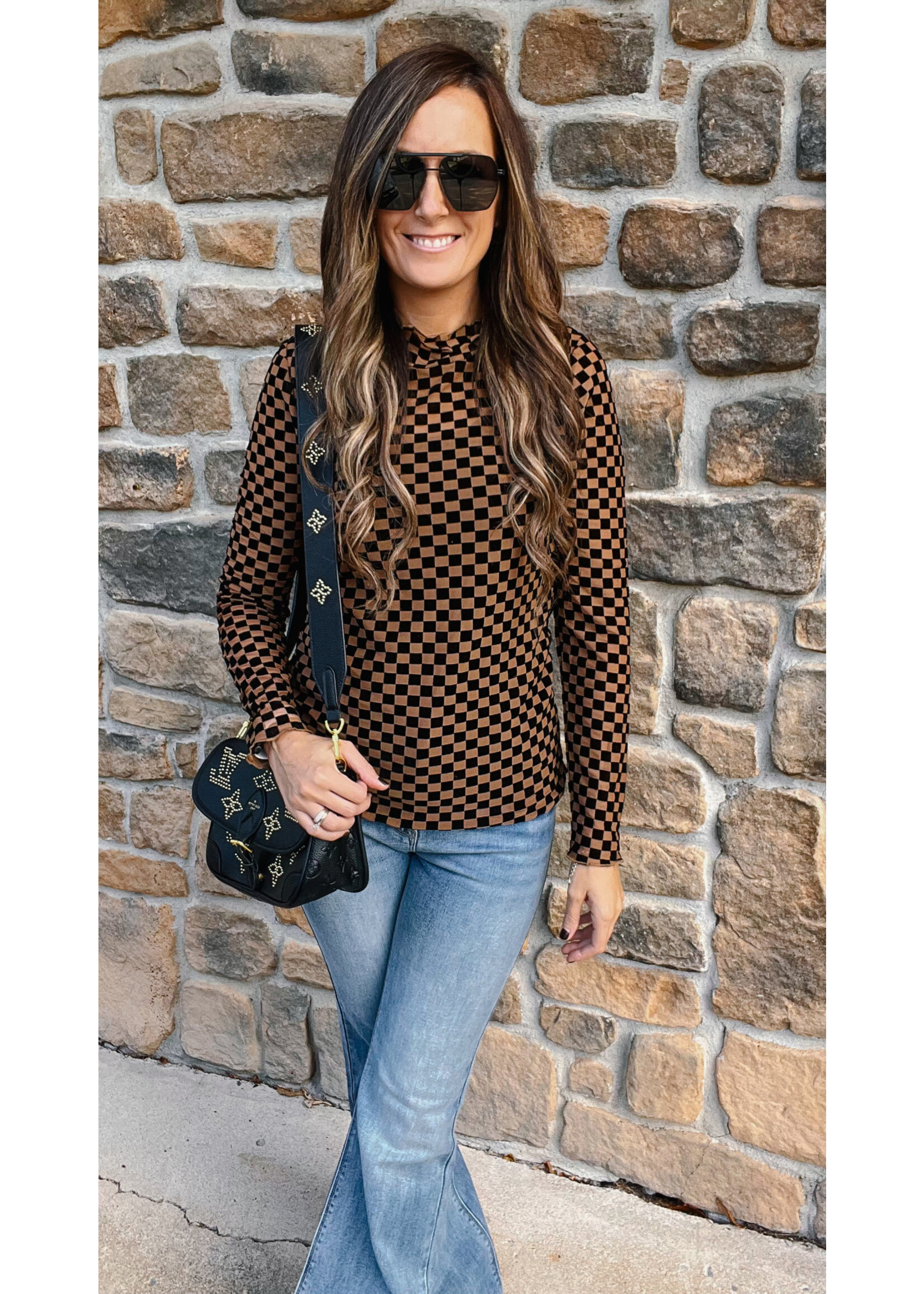 Caught Your Eye Checkered Mesh Top