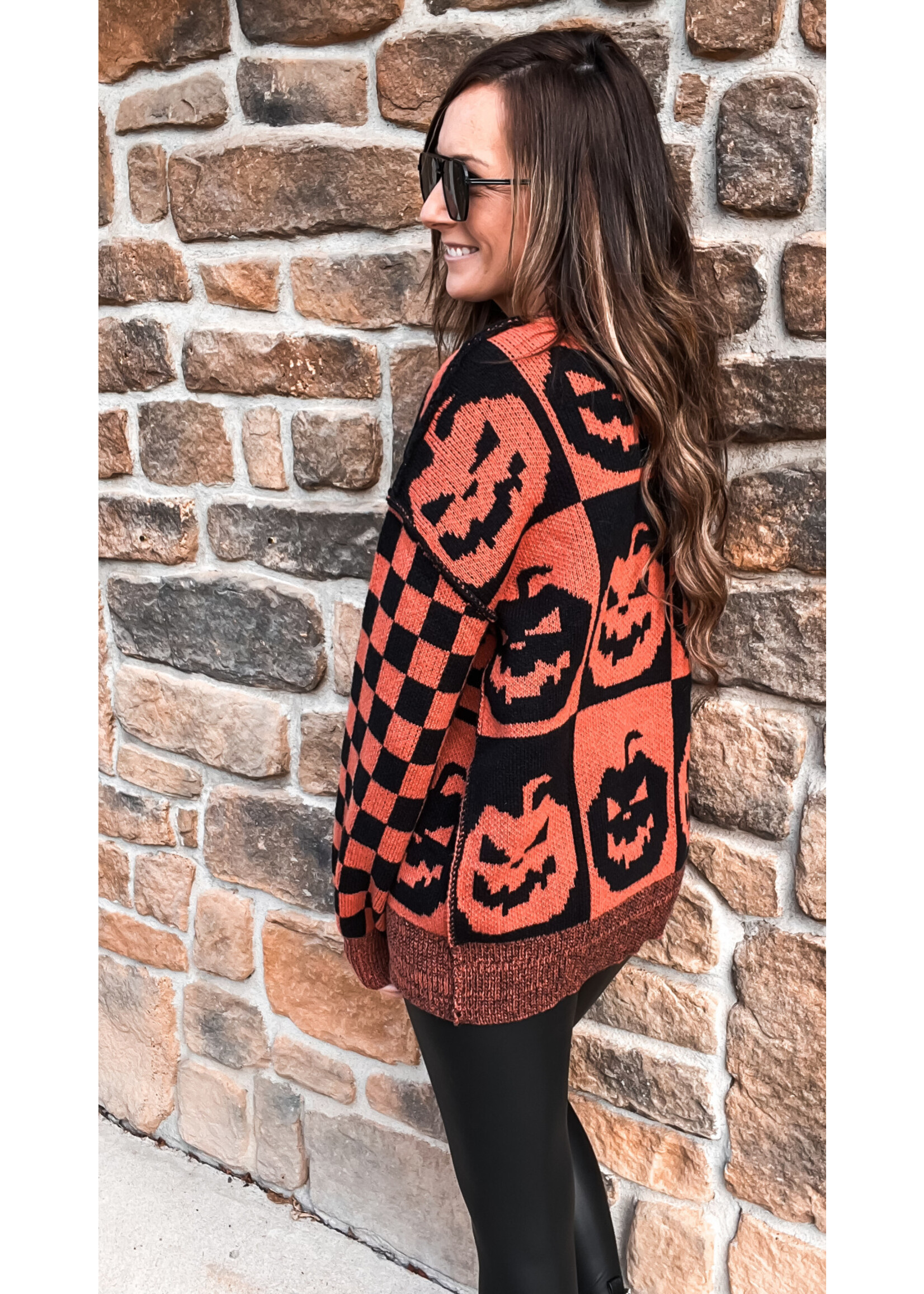 Pumpkin Oversized Checkered Sweater
