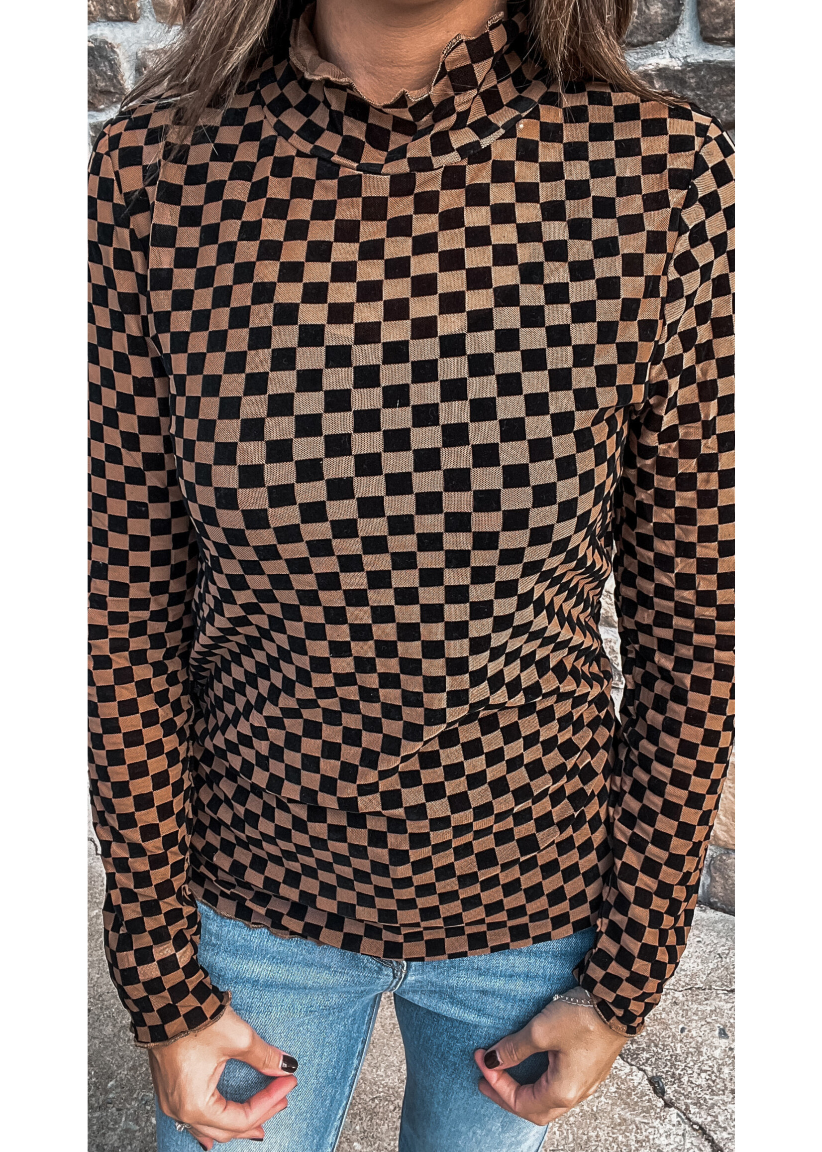 Caught Your Eye Checkered Mesh Top