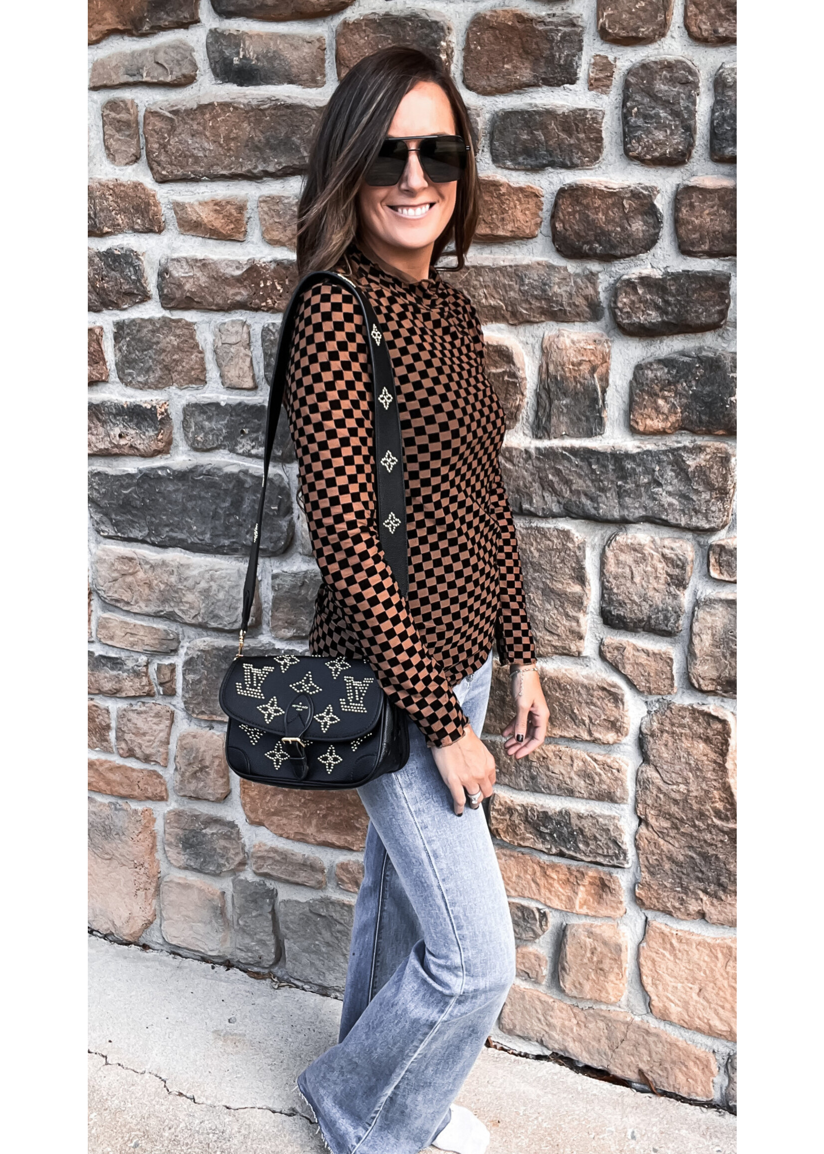 Caught Your Eye Checkered Mesh Top